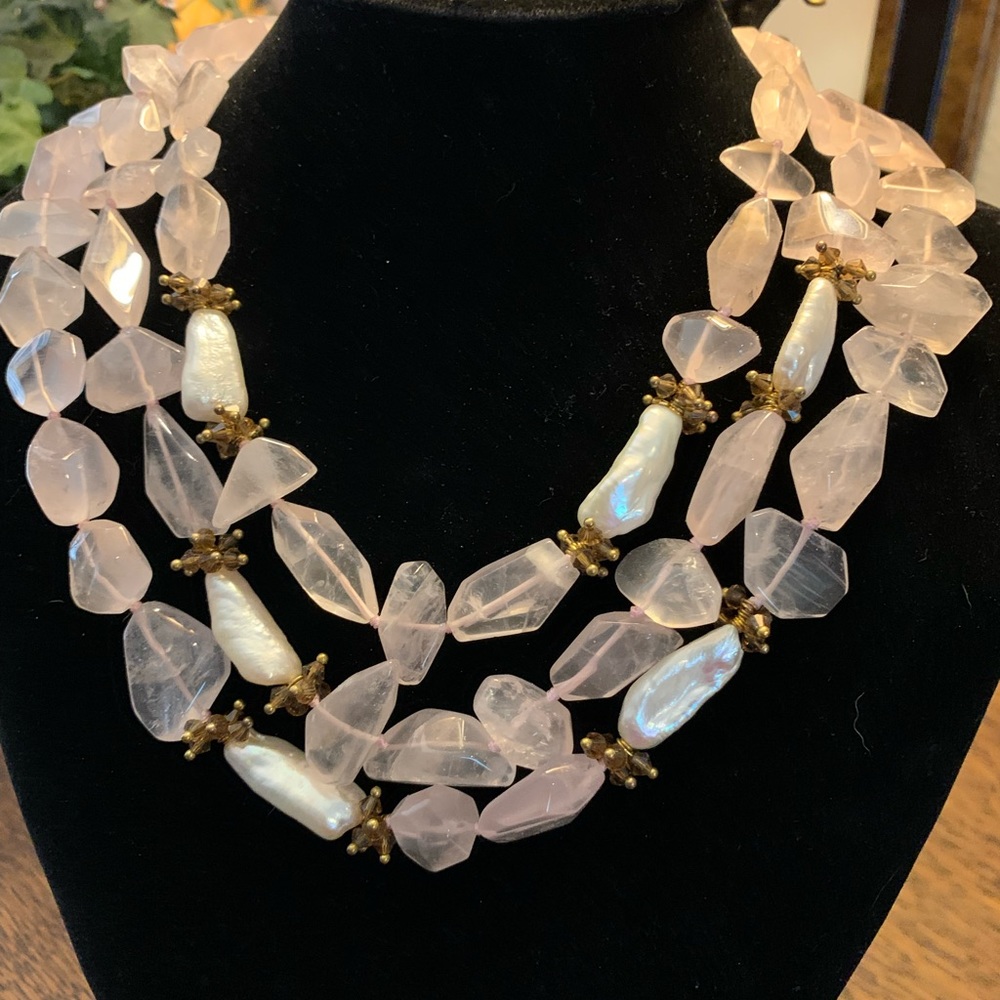 One of a kind rose quartz three strand necklace. Adjustable- NWT